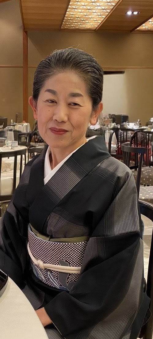 a photograph of Etsuko Kawamura seated and wearing a kimono